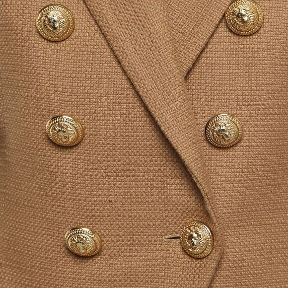 Balmain Beige Textured Cotton Double-Breasted Blazer M - Picture 3 of 4